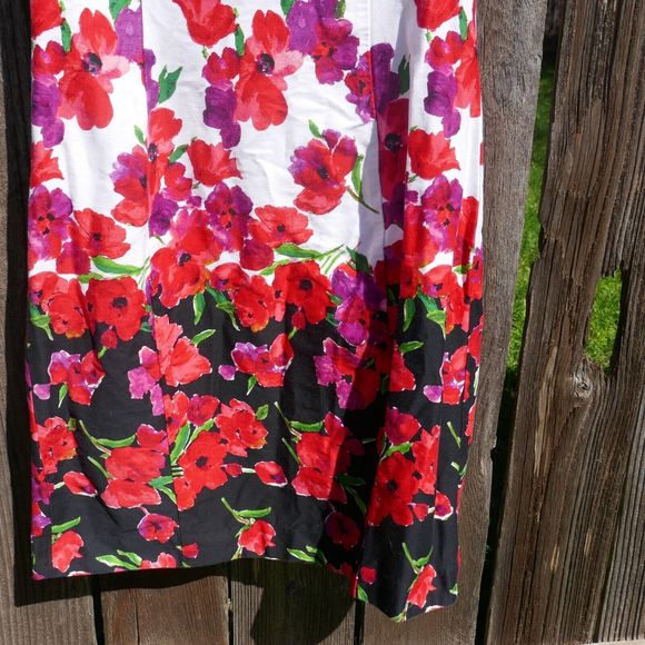 Chaps Floral Sleeveless Sheath Dress White Black Red Poppy Print Cotton Blend 4 - Picture 4 of 12